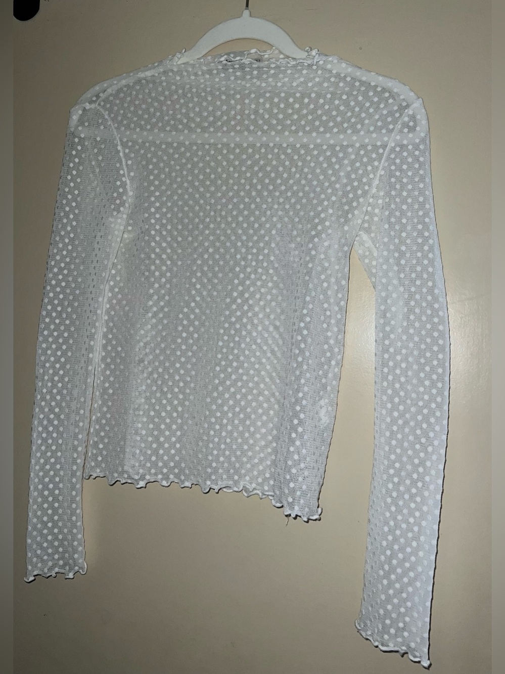 Stradivarius White Sheer Polka Dot Long-Sleeve Top
